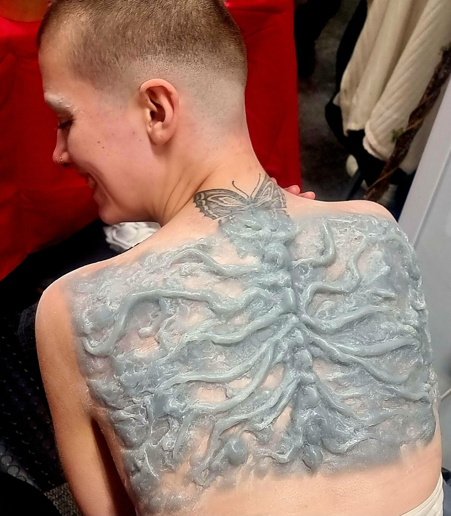 Woodland vein, Vecna, Stranger Things, back prosthetic spinal cord, alien, silicone.