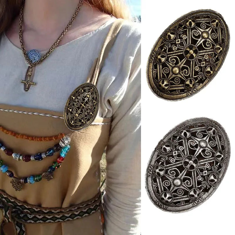 Vintage Scandinavian Shield Brooch Norse Mythology Celtic Metal Brooch