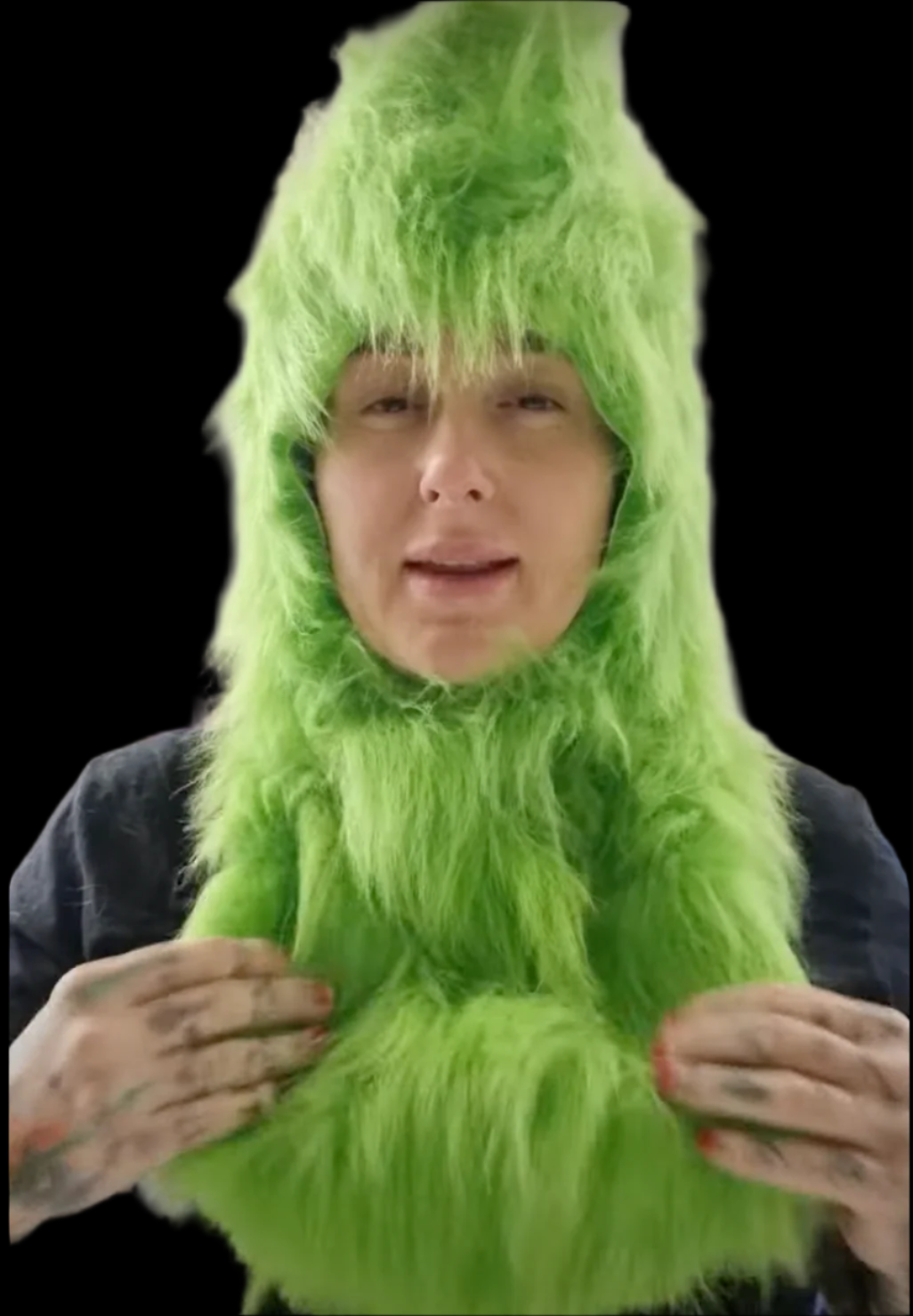 faux fur grinch hood lime green
