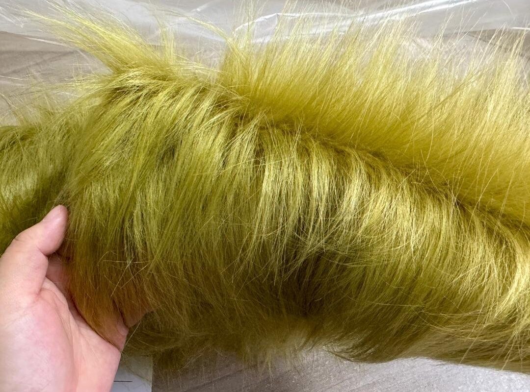 olive green long hair pile wholesale fabric