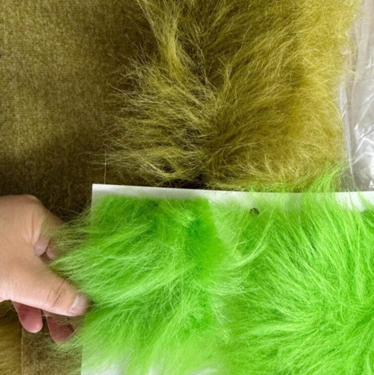 Olive green faux fur onesie costume, Grinch-inspired fancy dress cosplay set.