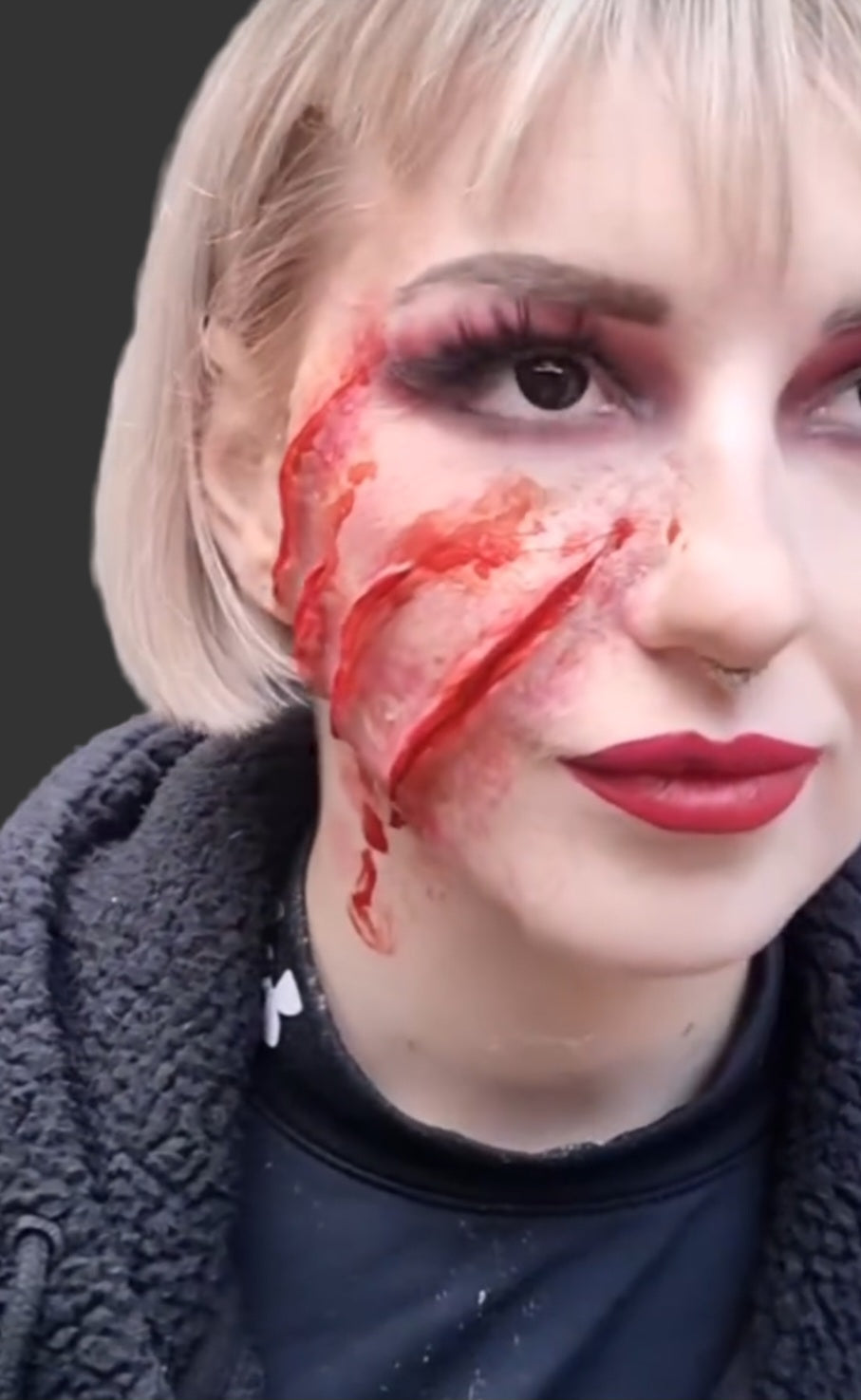 red riding hood face slash wound injury