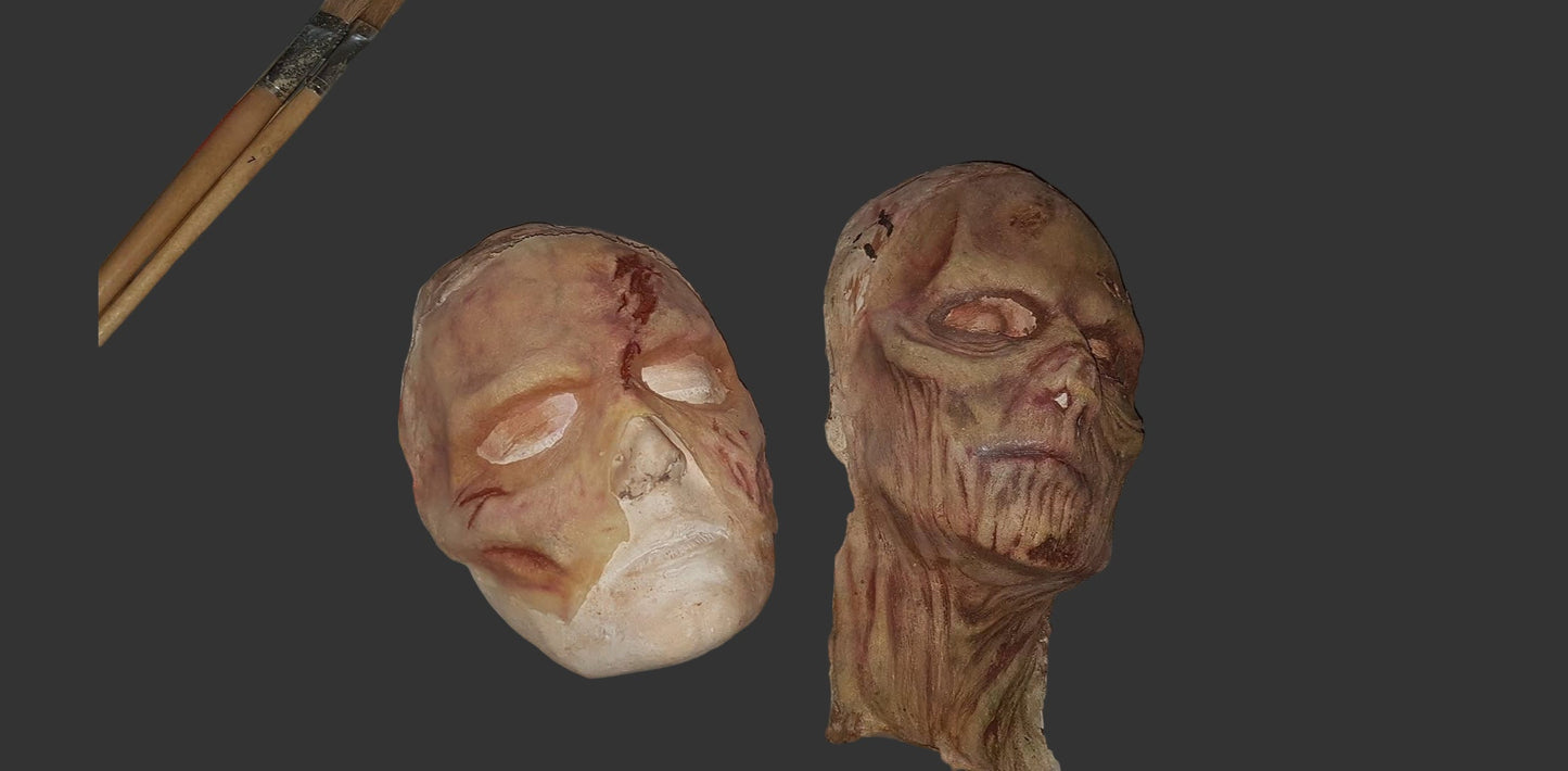 Half-face zombie brow latex prosthetic.