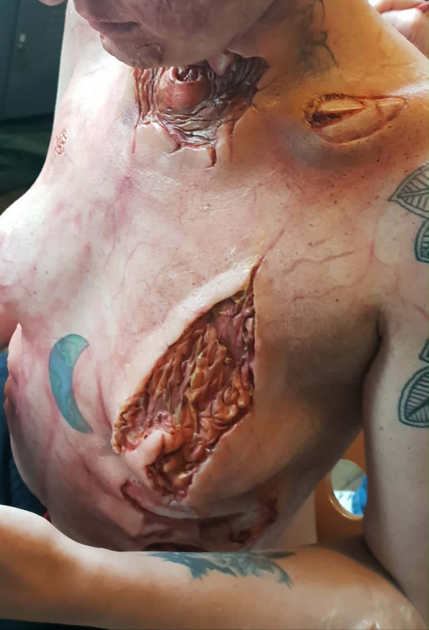 zombie, silicone, prosthetic, injury, wound, shop zombie, silicone, prosthetic, injury, wound, shop EXPOSED NECK WOUND torn throat silicone prosthetic injury zombie zbrothers for sale
