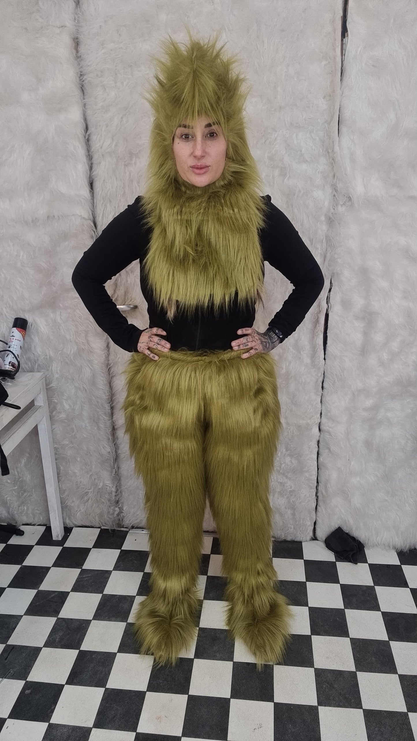 GREEN FAUX FUR TROUSERS