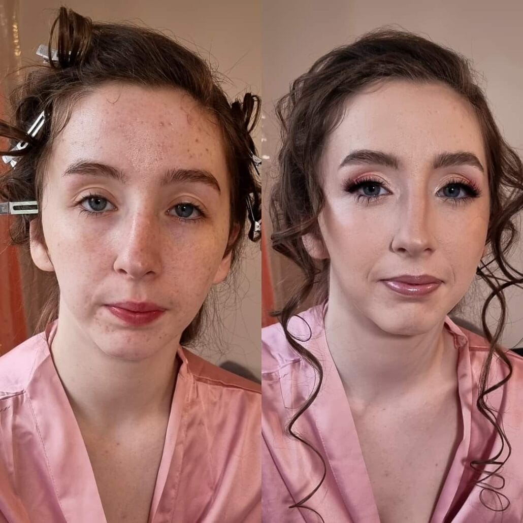 bridesmaids before and after makeup by ko-llective wedding makeup artist Leicestershire