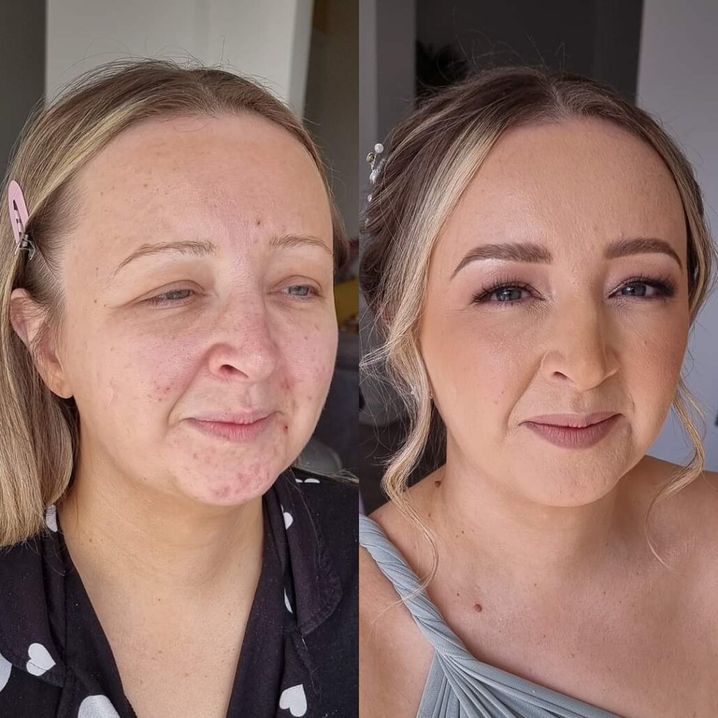soft glam bridesmaids before and after makeup by ko-llective wedding makeup artist Leicestershire