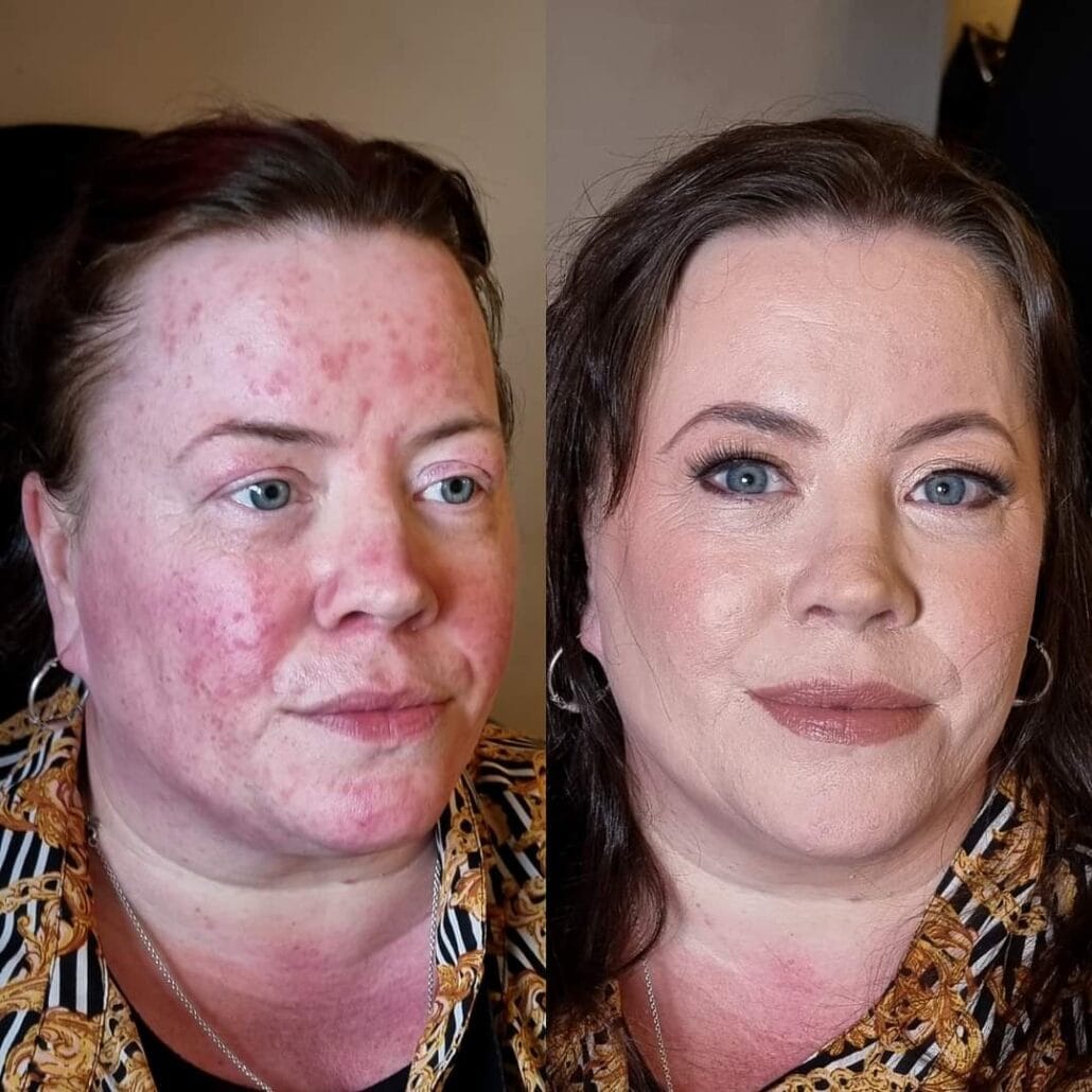 before and after mature mother of the bride makeup by professional makeup artist Leicester 
