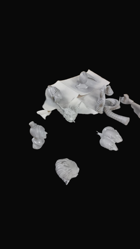 creating the pack of 7 horror head decorations!