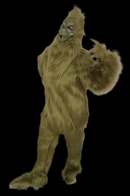 Green faux Fur 4-Piece cosplay costume Set in olive Grinch green