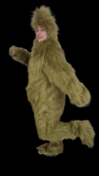 Green faux Fur 4-Piece cosplay costume Set in olive Grinch green