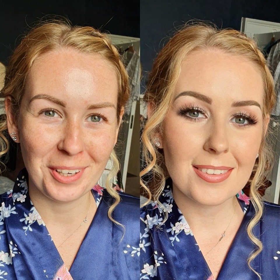 bridesmaids before and after makeup by wedding makeup artist 