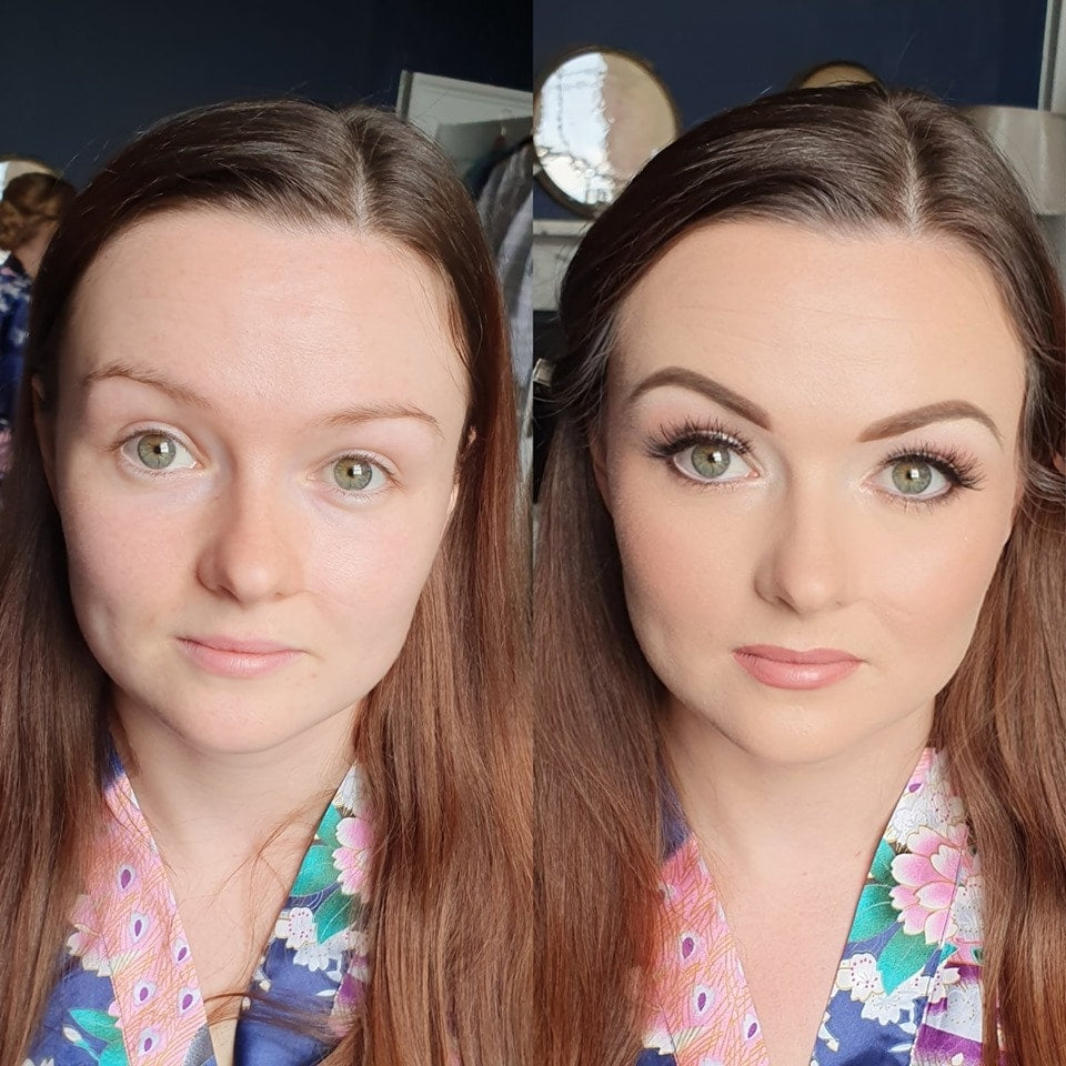 natural bridesmaids before and after makeup by ko-llective wedding makeup artist Leicestershire