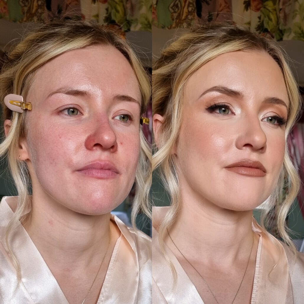 soft bridesmaids before and after makeup by ko-llective wedding makeup artist Leicestershire