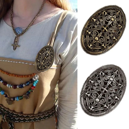 Vintage Scandinavian Shield Brooch Norse Mythology Celtic Metal Brooch