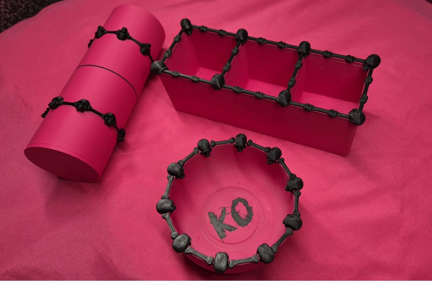 pink and black skull and bone accessories bundle 