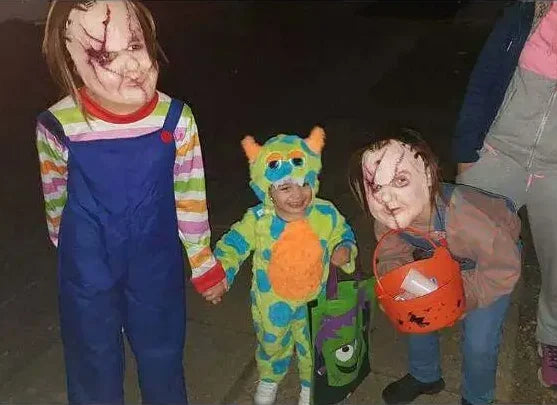 Stapled Creepy Doll Mask painted 