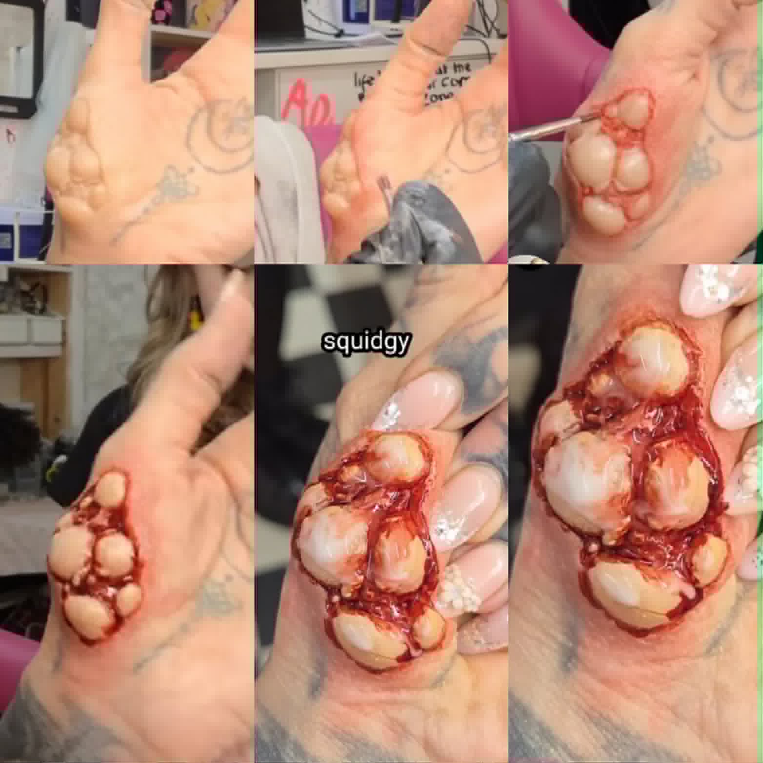 flesh wounds zombie exposed tissue muscle wound rip tear injury prosthetic silicone small deep gash wound boils
