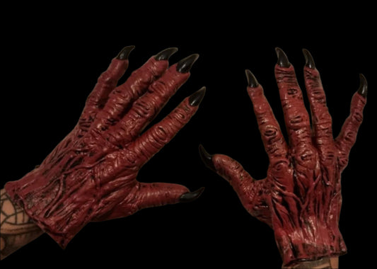 Red rubber demon gloves