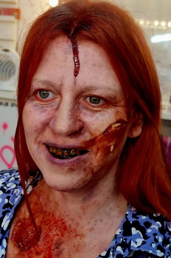 creepy halloween wounds makeup Realistic prosthetic application by Leicester special effects makeup artist