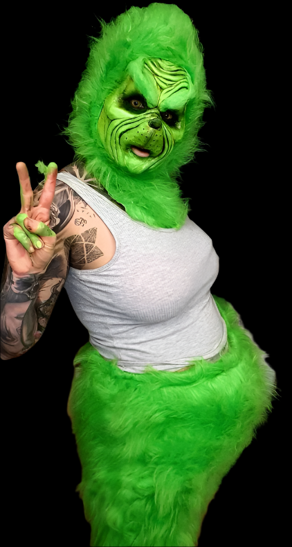 faux fur grinch trousers 