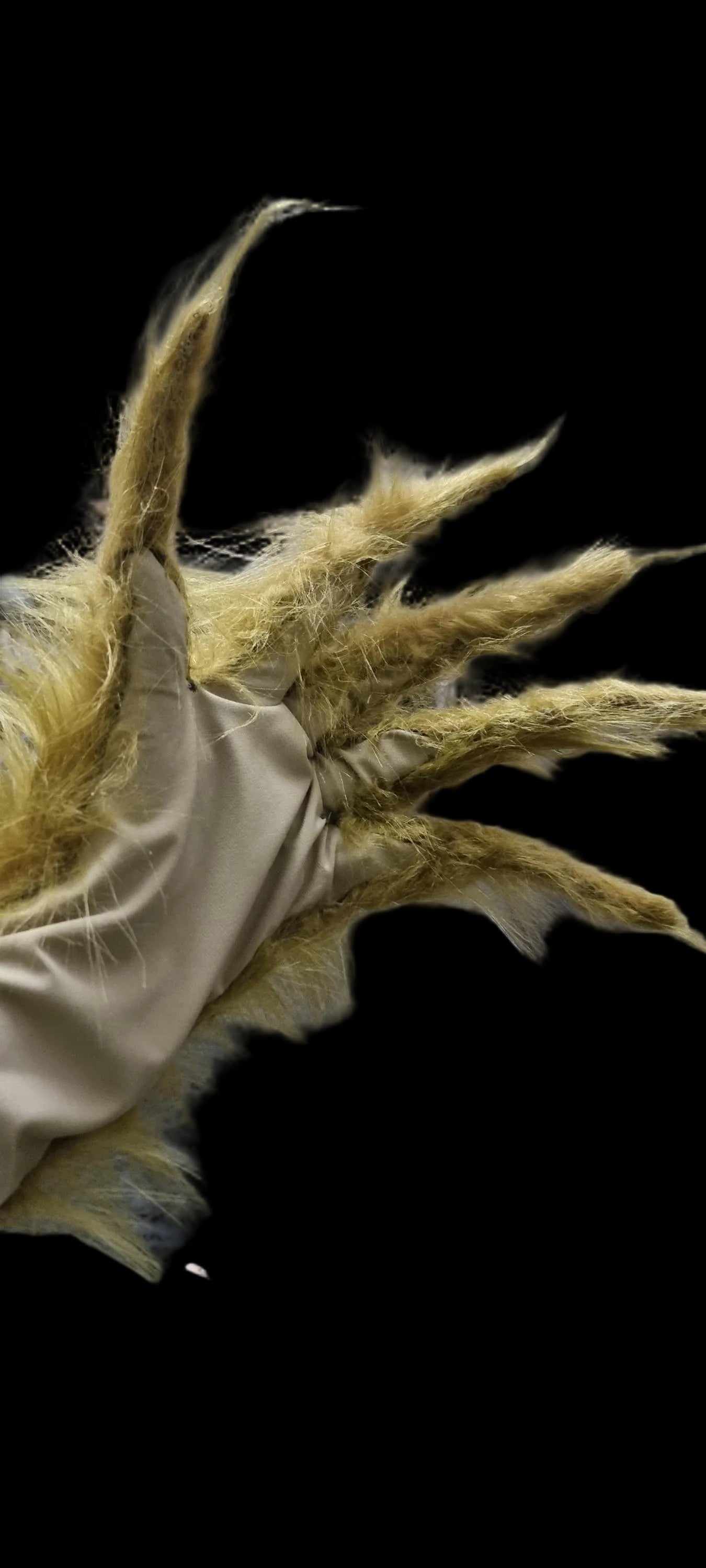 olive green grinch fur long hair gloves 
