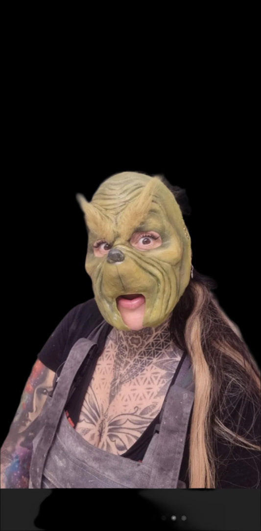 olive green large grinch face mask painted fancy dress