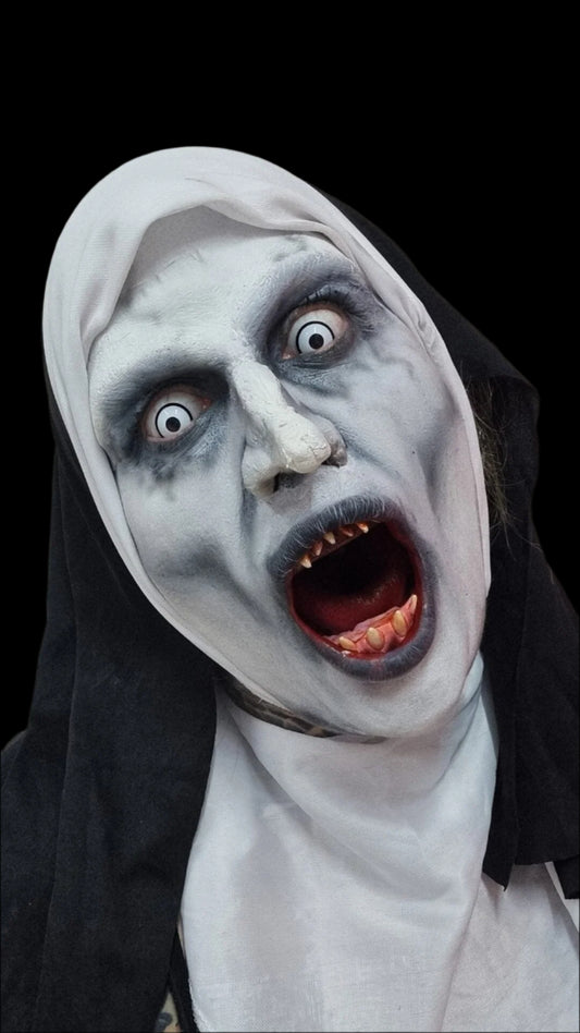 the nun nose and forhead prosthetic for cosplay and fancy dress costume 