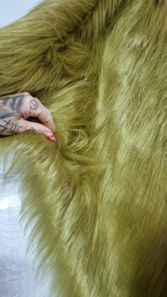 OLIVE GREEN LONG HAIR FAUX FUR