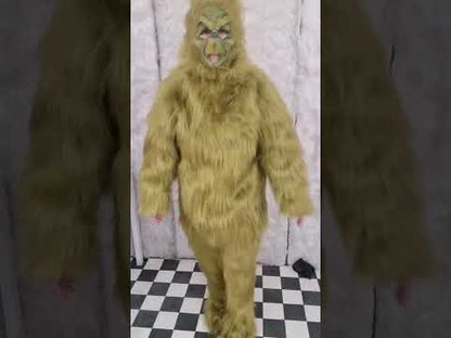 Green faux Fur 4-Piece cosplay costume Set in olive Grinch green