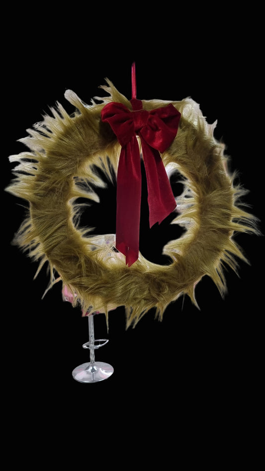 grinch style Wreath with red bow 