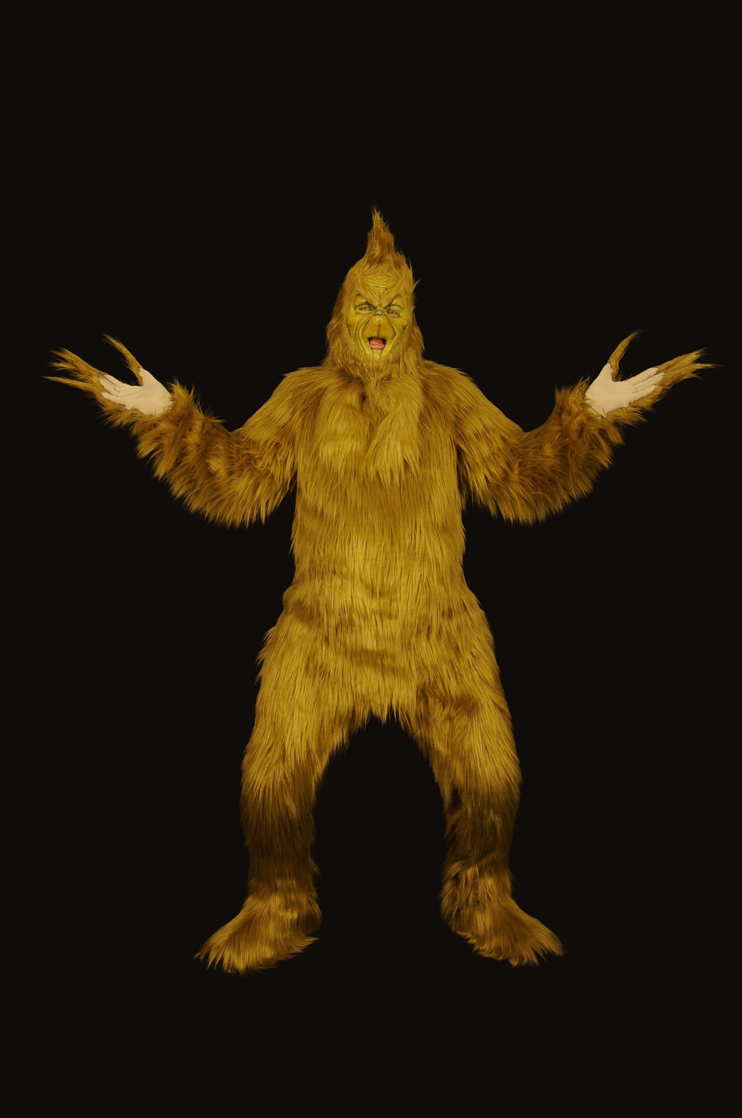 For sale the Grinch realistic faux fur green costume in relaistic olive green fur the full set at ko studio cosplay costume 