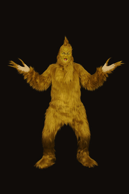 For sale the Grinch realistic faux fur green costume in relaistic olive green fur the full set at ko studio cosplay costume 