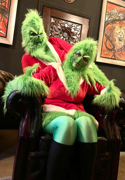 GREEN PULL-OVER GRINCH MASK WITH FUR HOOD