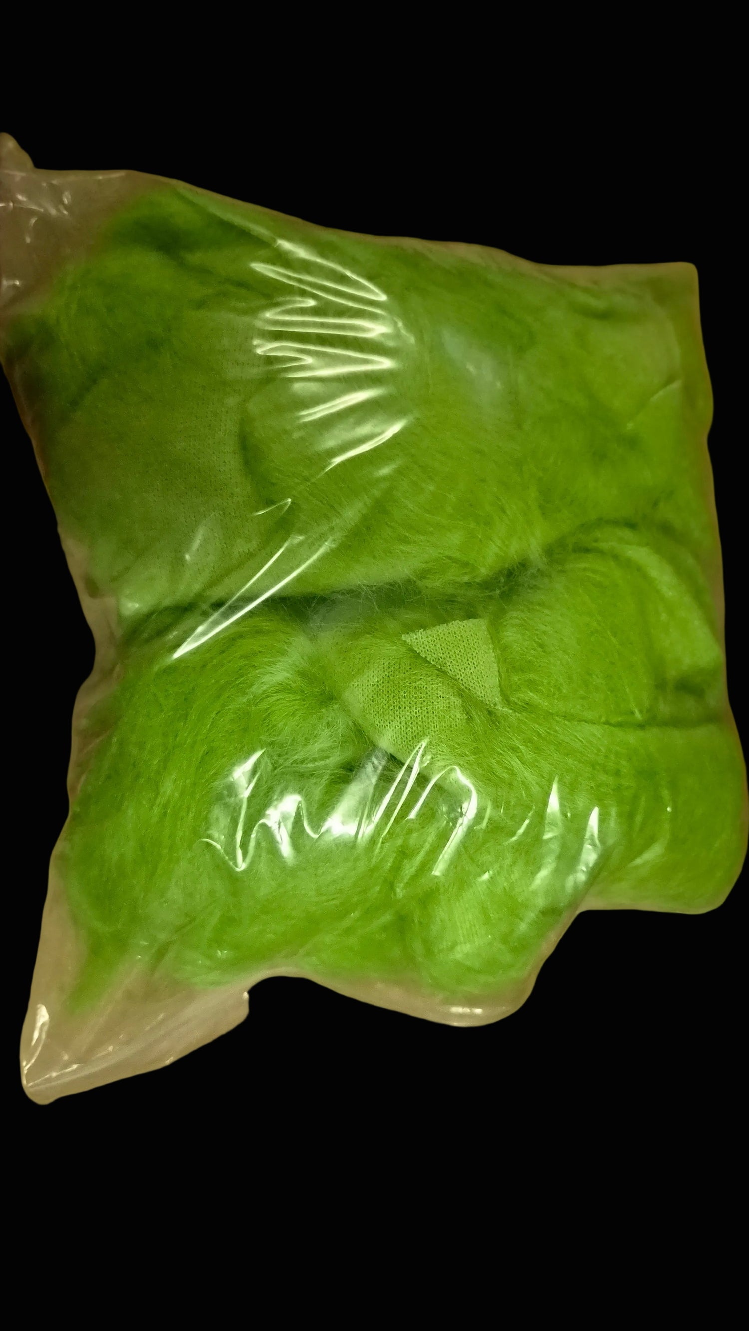 LONG PILE FAUX FUR SCRAPS AND OFFCUTS IN OLIVE GREEN OR LIME GREEN FOR SFX, COSTUME MAKING AND CRAFT PROJECTS