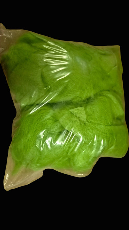 LONG PILE FAUX FUR SCRAPS AND OFFCUTS IN OLIVE GREEN OR LIME GREEN FOR SFX, COSTUME MAKING AND CRAFT PROJECTS