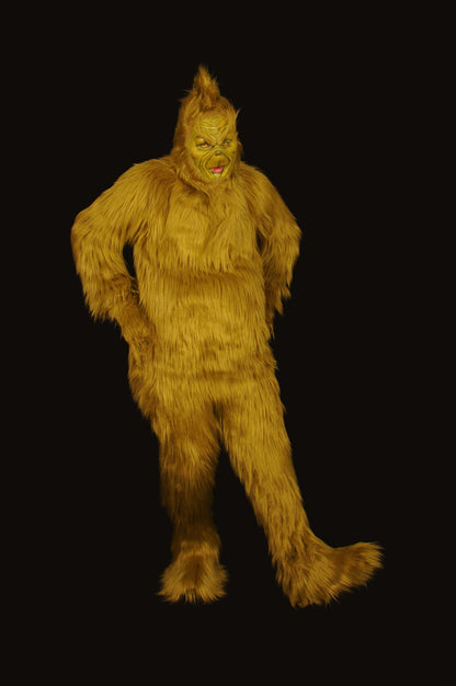 For sale the Grinch realistic faux fur green costume in relaistic olive green fur the full set at ko studio cosplay costume 