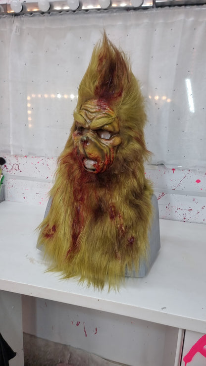 ZOMBIE PULL-OVER GRINCH MASK WITH FUR HOOD