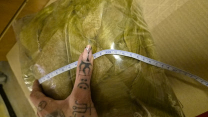 LONG PILE FAUX FUR SCRAPS AND OFFCUTS IN OLIVE GREEN OR LIME GREEN FOR SFX, COSTUME MAKING AND CRAFT PROJECTS