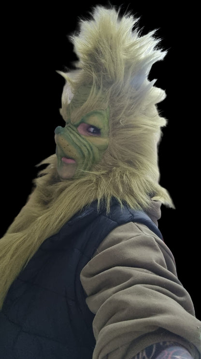 Realistic Grinch pull over latex mask with hair 