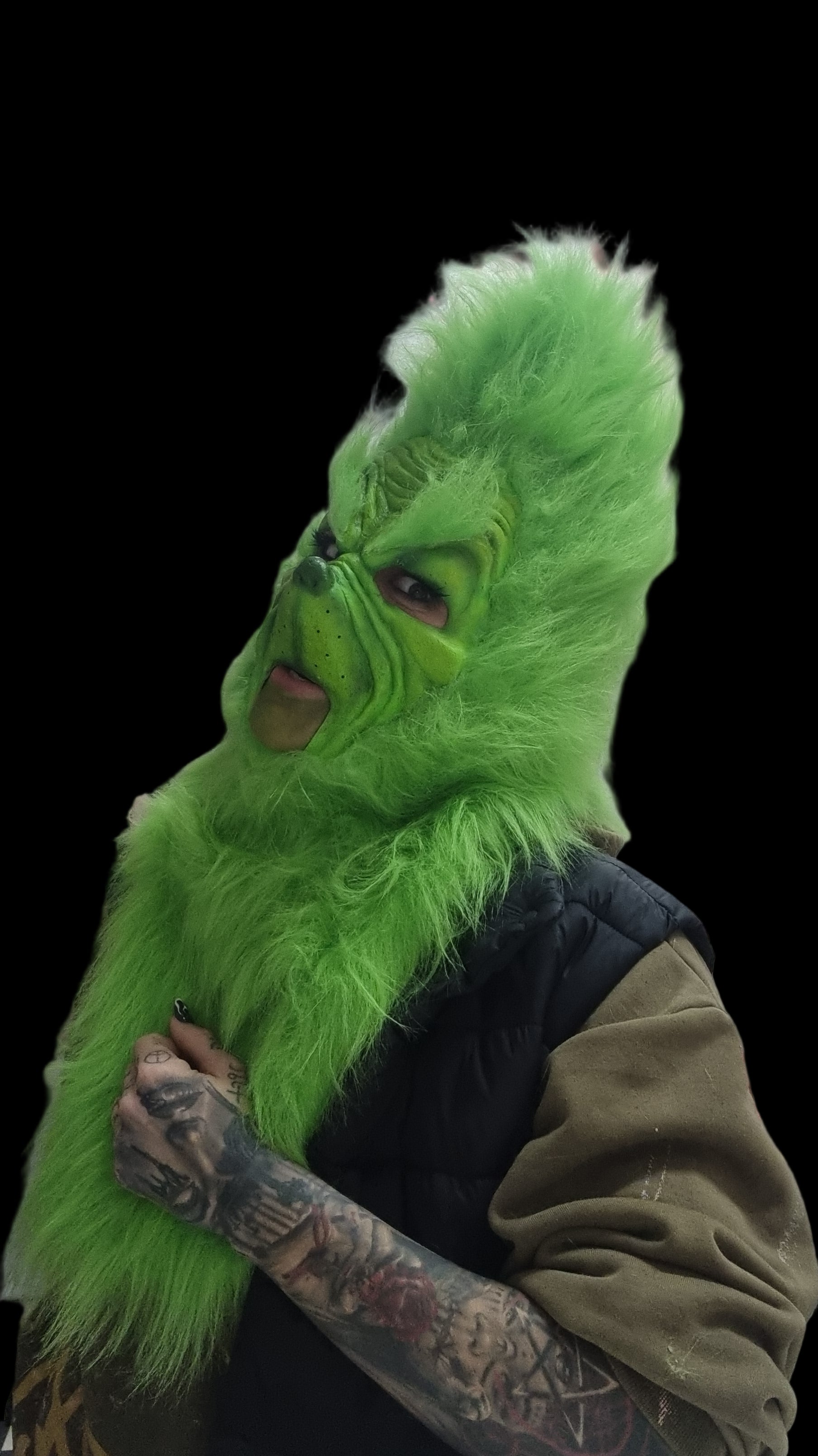 Realistic Grinch pull over latex mask with hair 