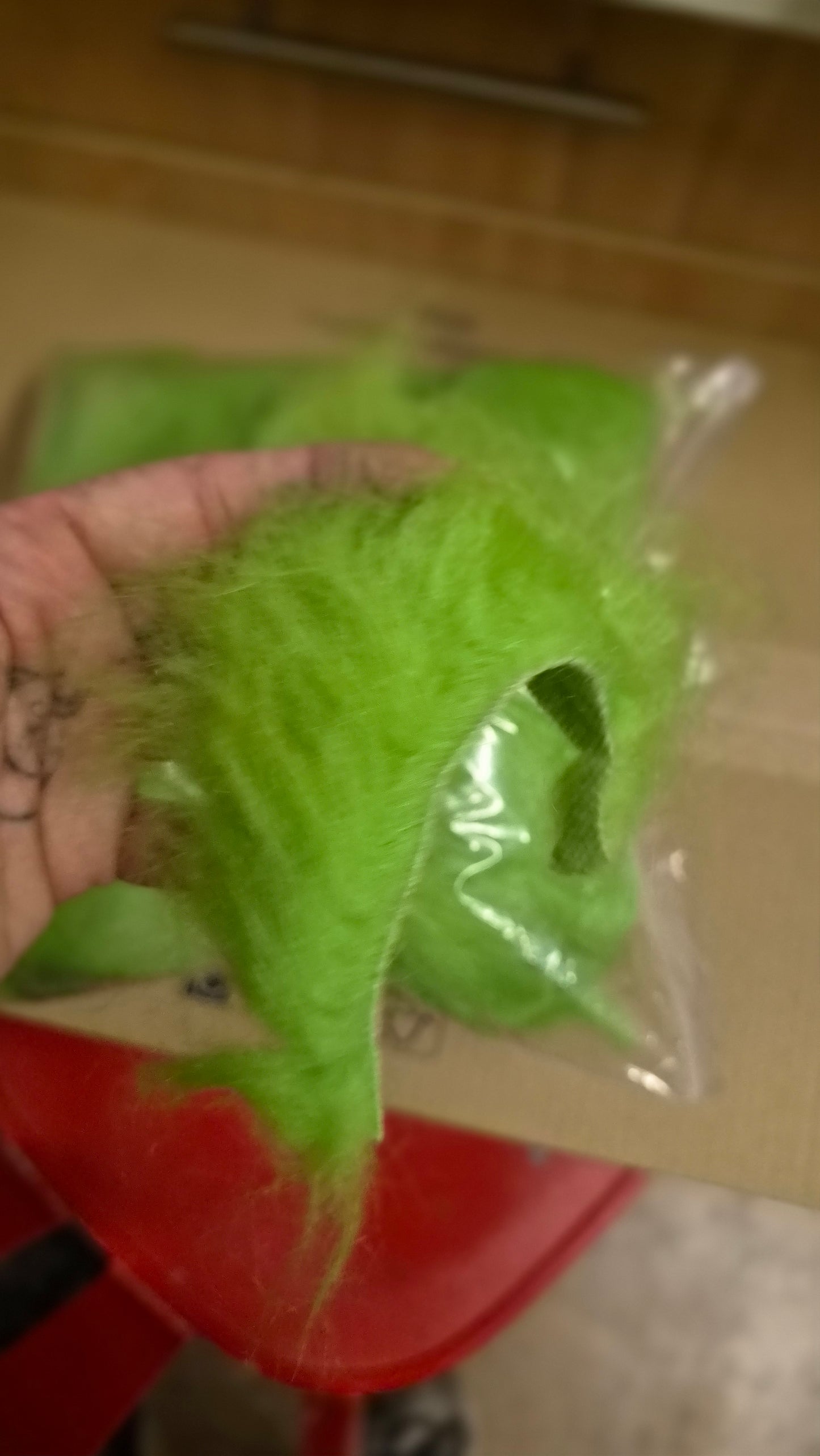 LONG PILE FAUX FUR SCRAPS AND OFFCUTS IN OLIVE GREEN OR LIME GREEN FOR SFX, COSTUME MAKING AND CRAFT PROJECTS