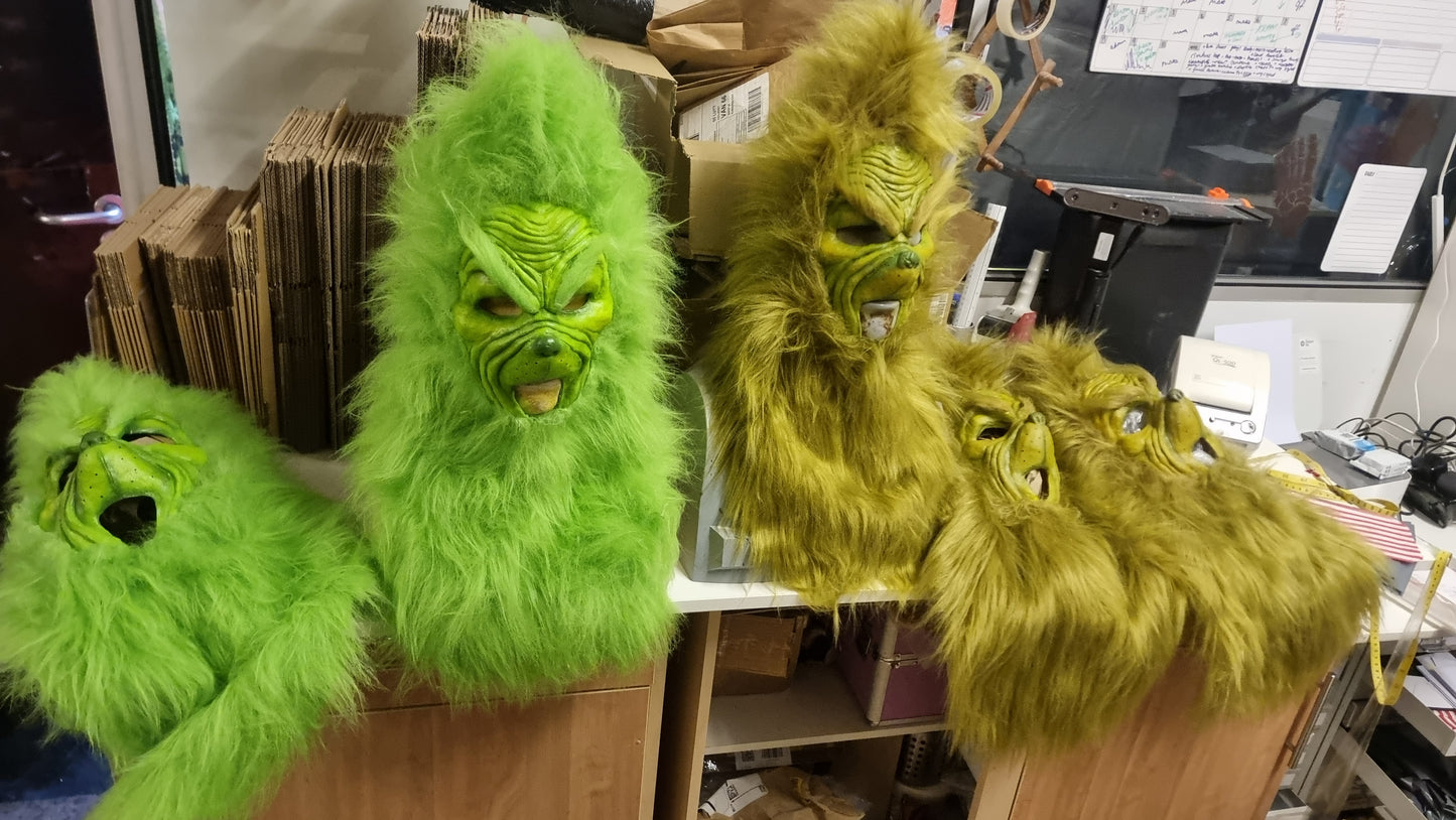 Realistic Grinch pull over latex mask with hair 