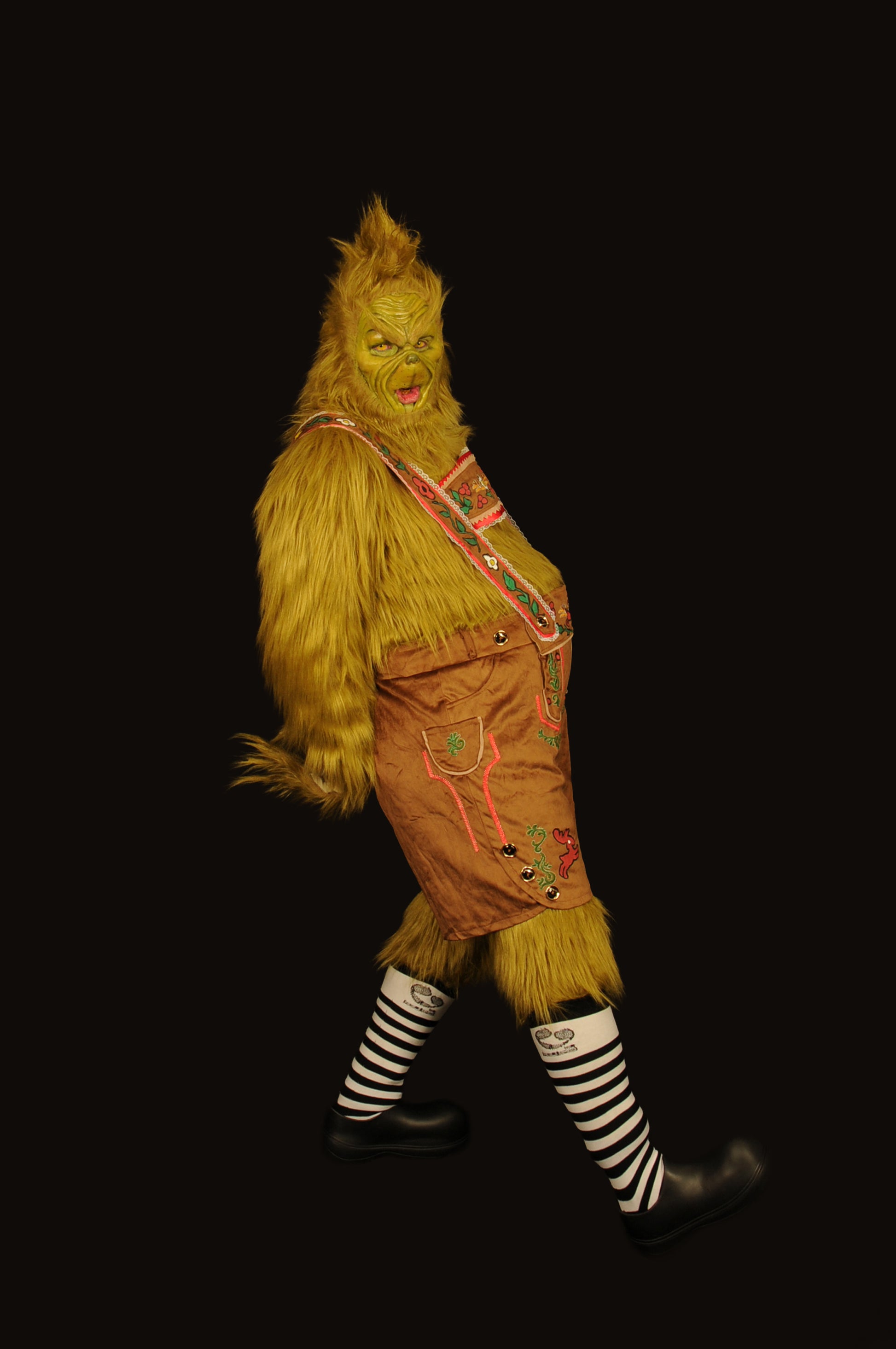For sale the Grinch realistic faux fur green costume in relaistic olive green fur the full set at ko studio cosplay costume 