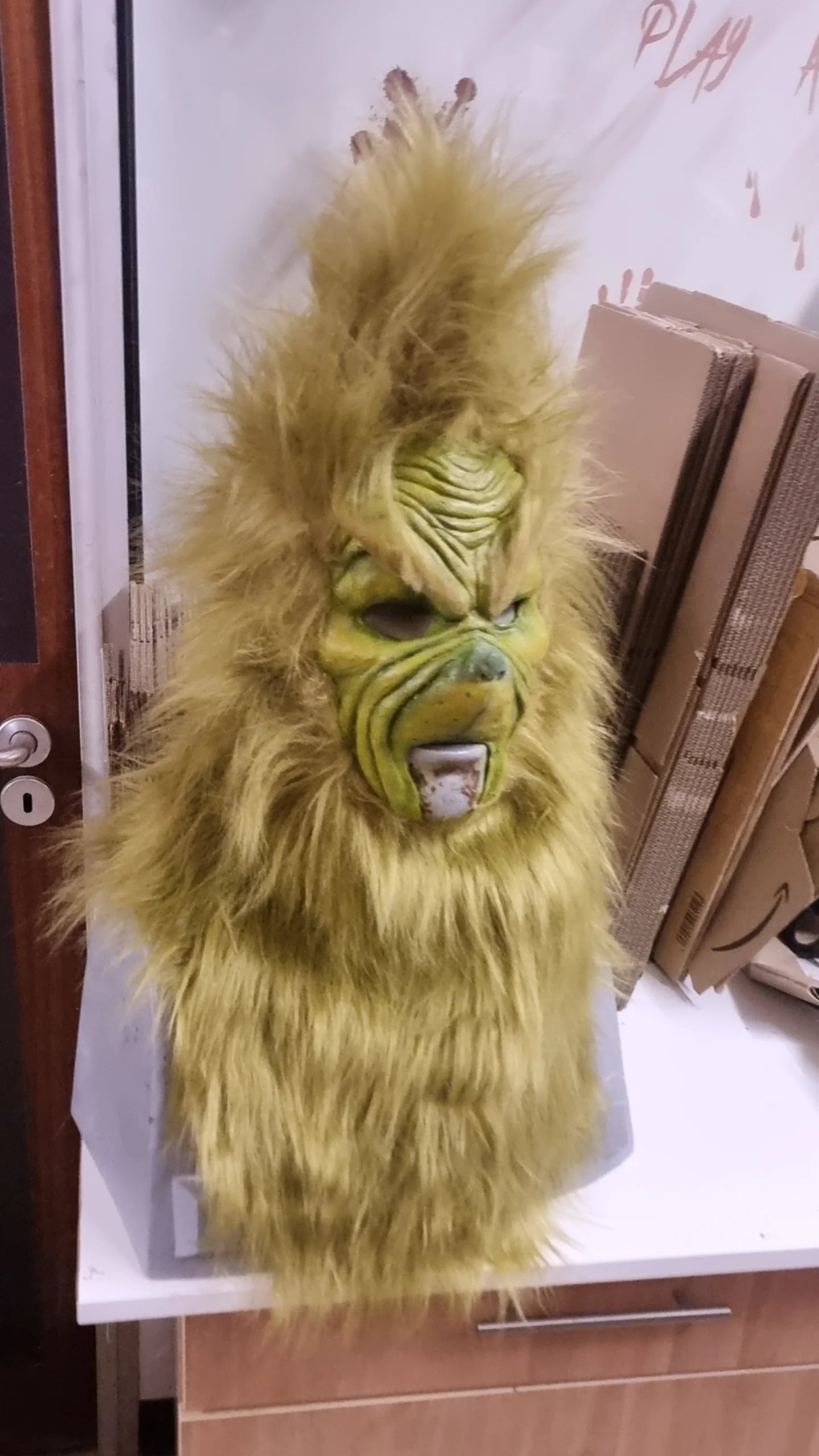 Realistic Grinch pull over latex mask with hair 