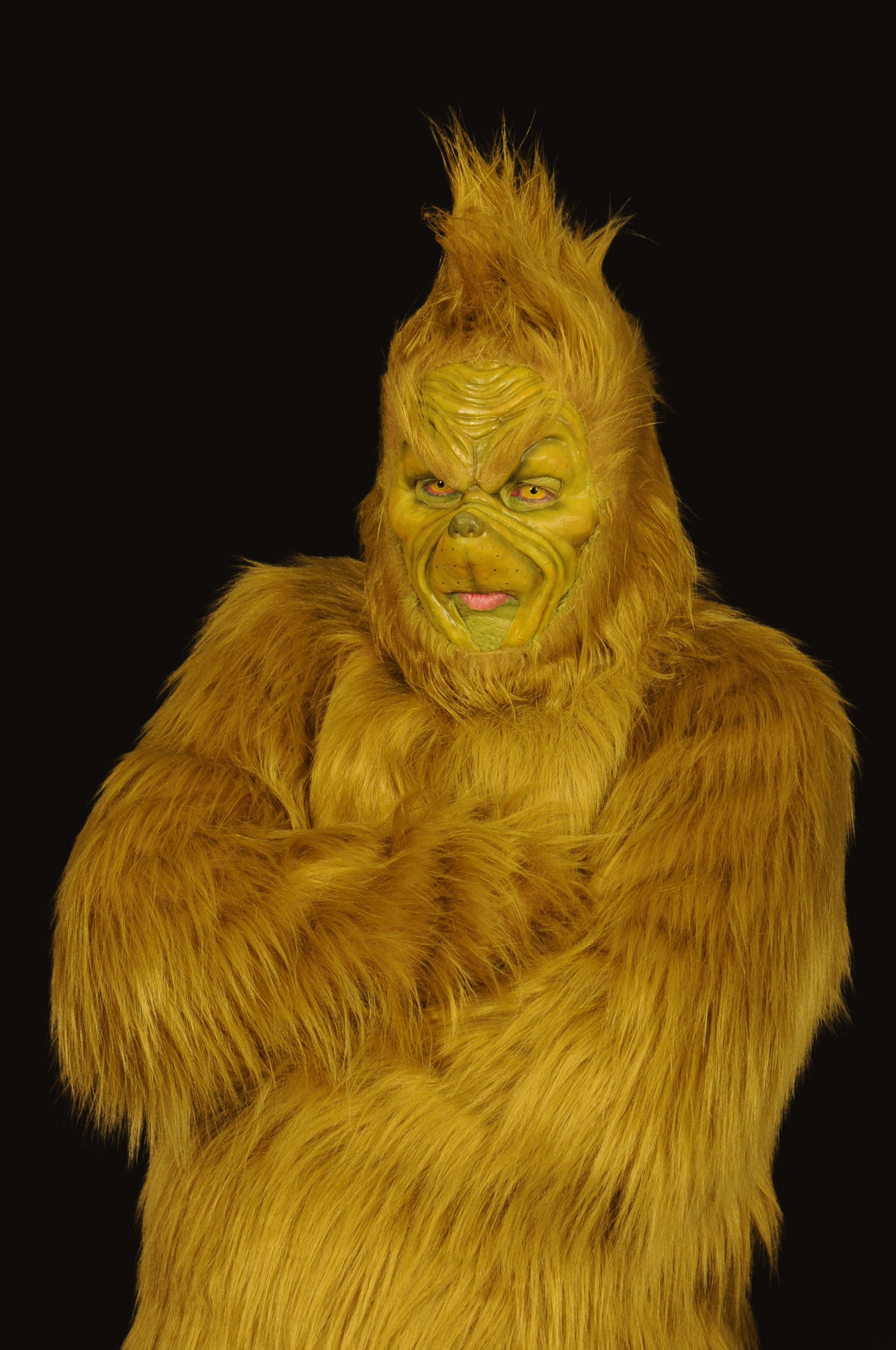 For sale the Grinch realistic faux fur green costume in relaistic olive green fur the full set at ko studio cosplay costume 