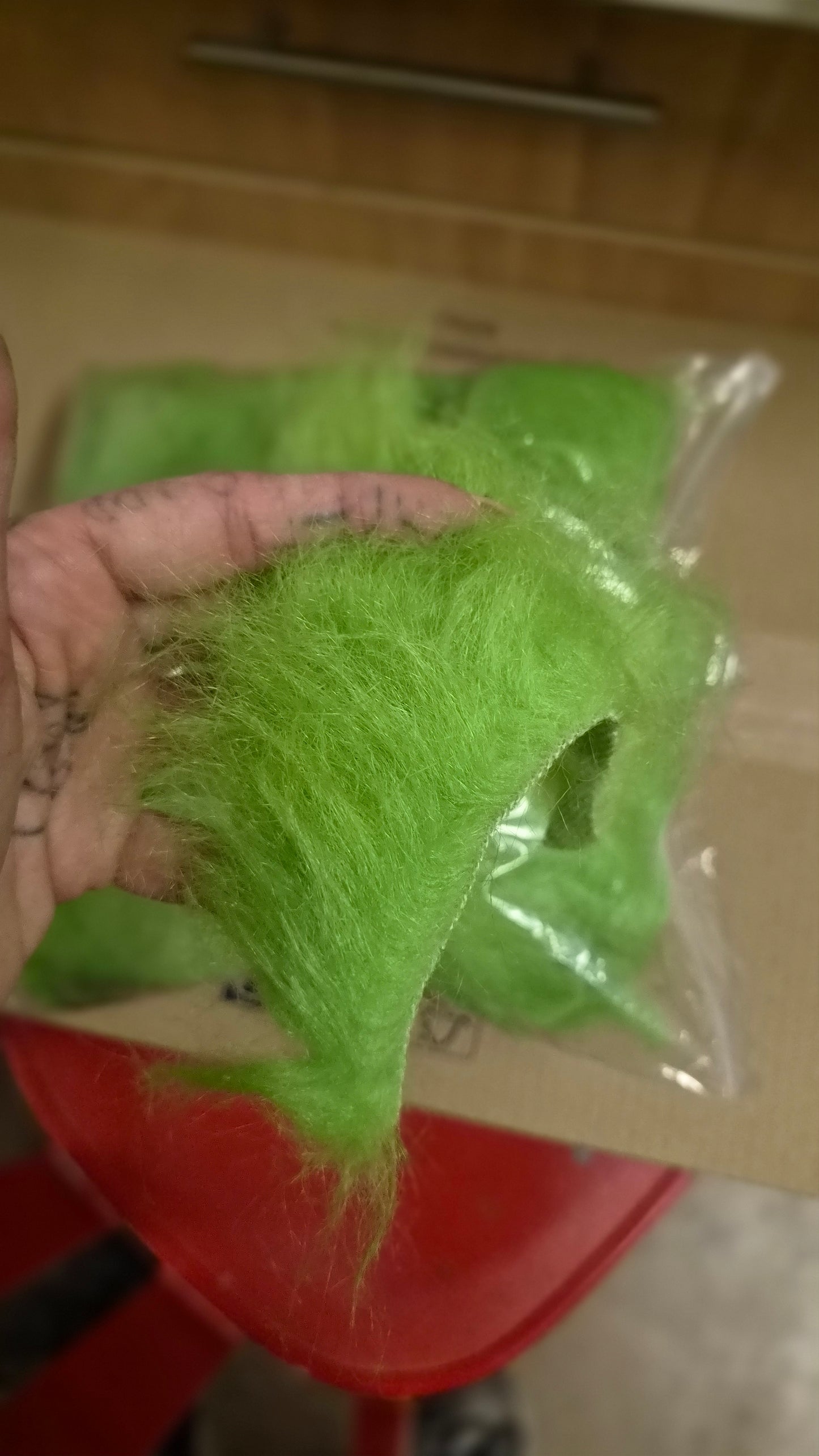 LONG PILE FAUX FUR SCRAPS AND OFFCUTS IN OLIVE GREEN OR LIME GREEN FOR SFX, COSTUME MAKING AND CRAFT PROJECTS