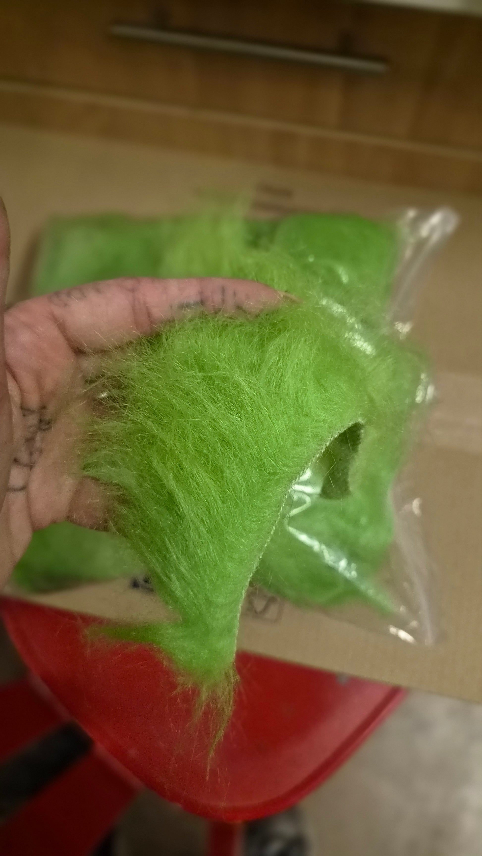 LONG PILE FAUX FUR SCRAPS AND OFFCUTS IN OLIVE GREEN OR LIME GREEN FOR SFX, COSTUME MAKING AND CRAFT PROJECTS