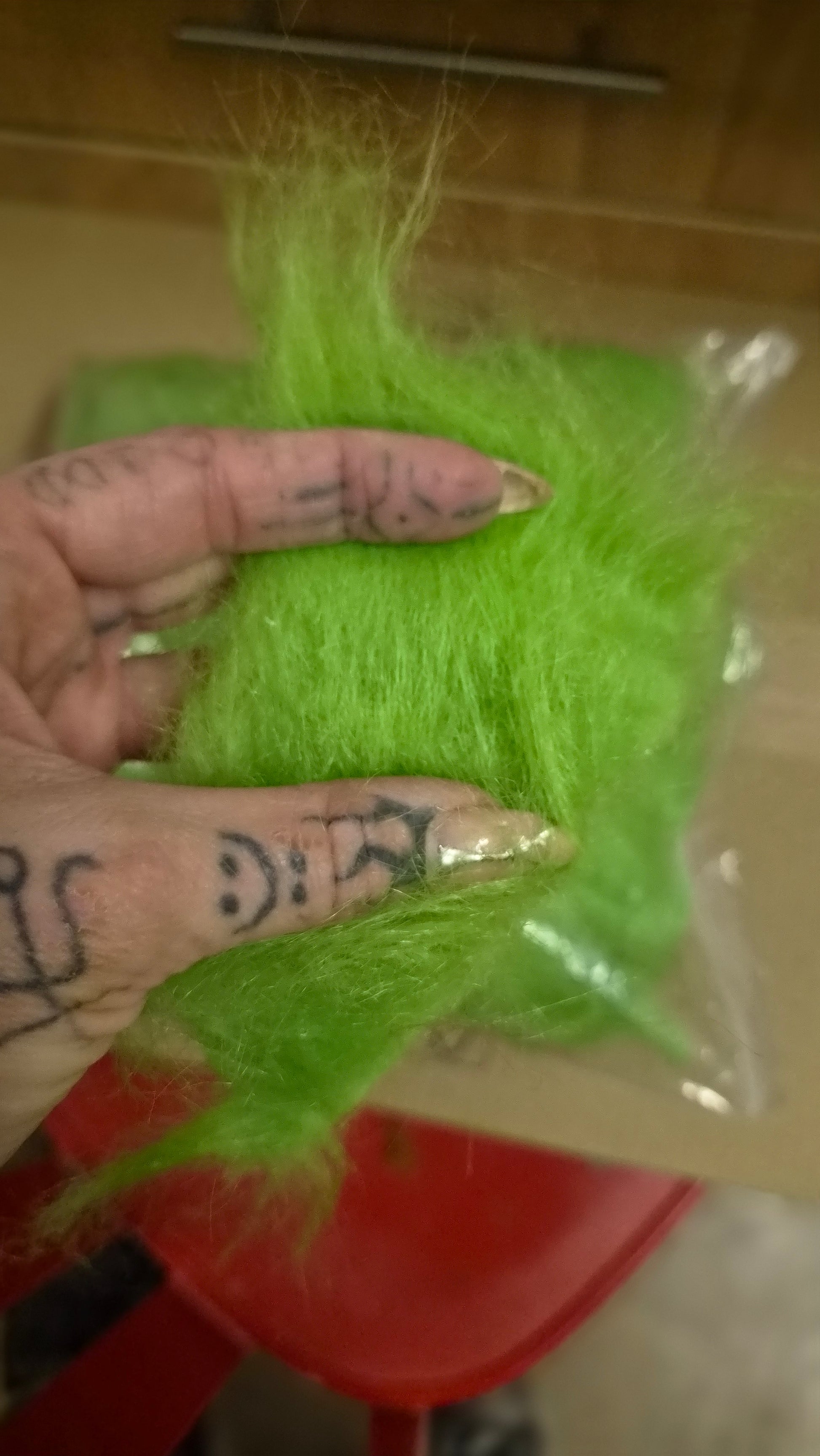 LONG PILE FAUX FUR SCRAPS AND OFFCUTS IN OLIVE GREEN OR LIME GREEN FOR SFX, COSTUME MAKING AND CRAFT PROJECTS