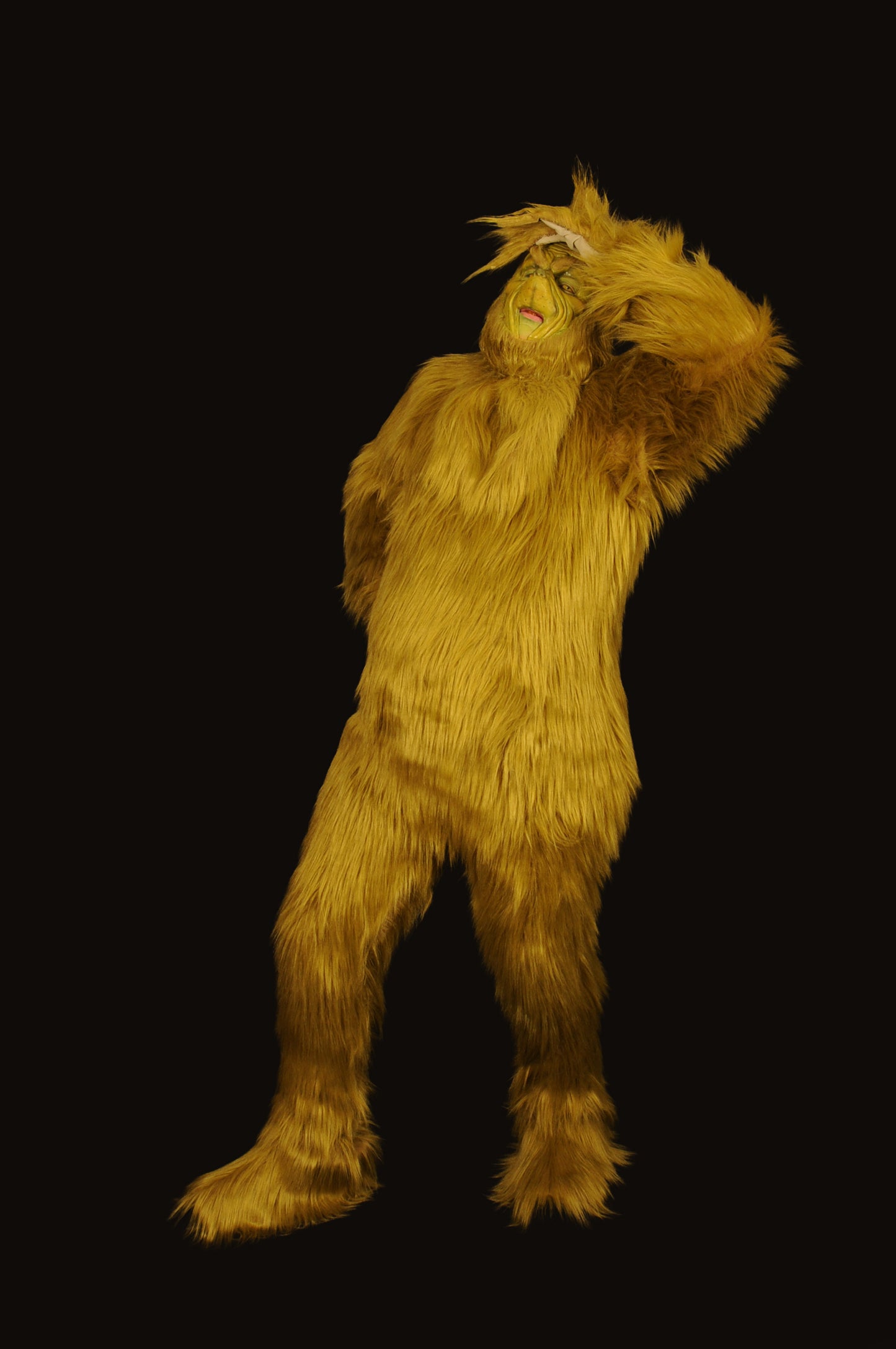 For sale the Grinch realistic faux fur green costume in relaistic olive green fur the full set at ko studio cosplay costume 